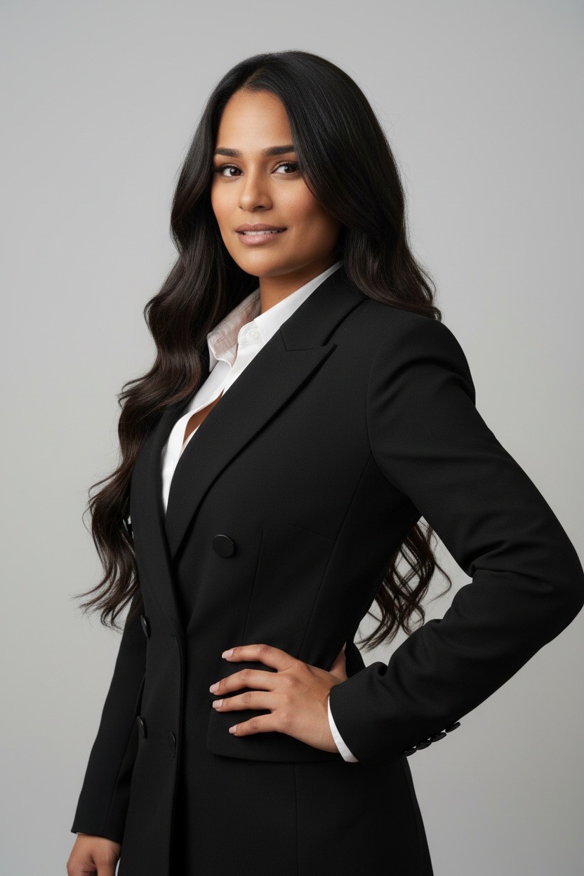 Professional portrait of Carmen Angle in a black suit
